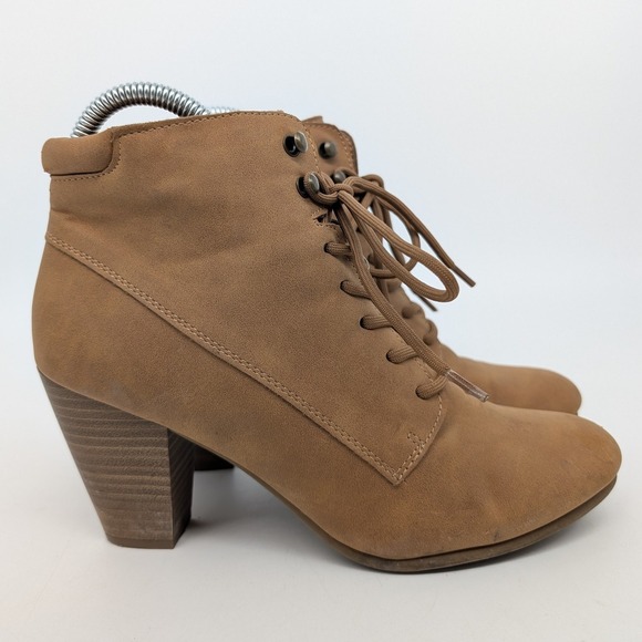Andiamo Women's Tan Lace Up Chunky Heel Ankle Boots Size 8M - Picture 4 of 16
